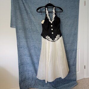 Formal Black/Off white dress-classic-style details-midi-Size 5-7-New W/Tags $240